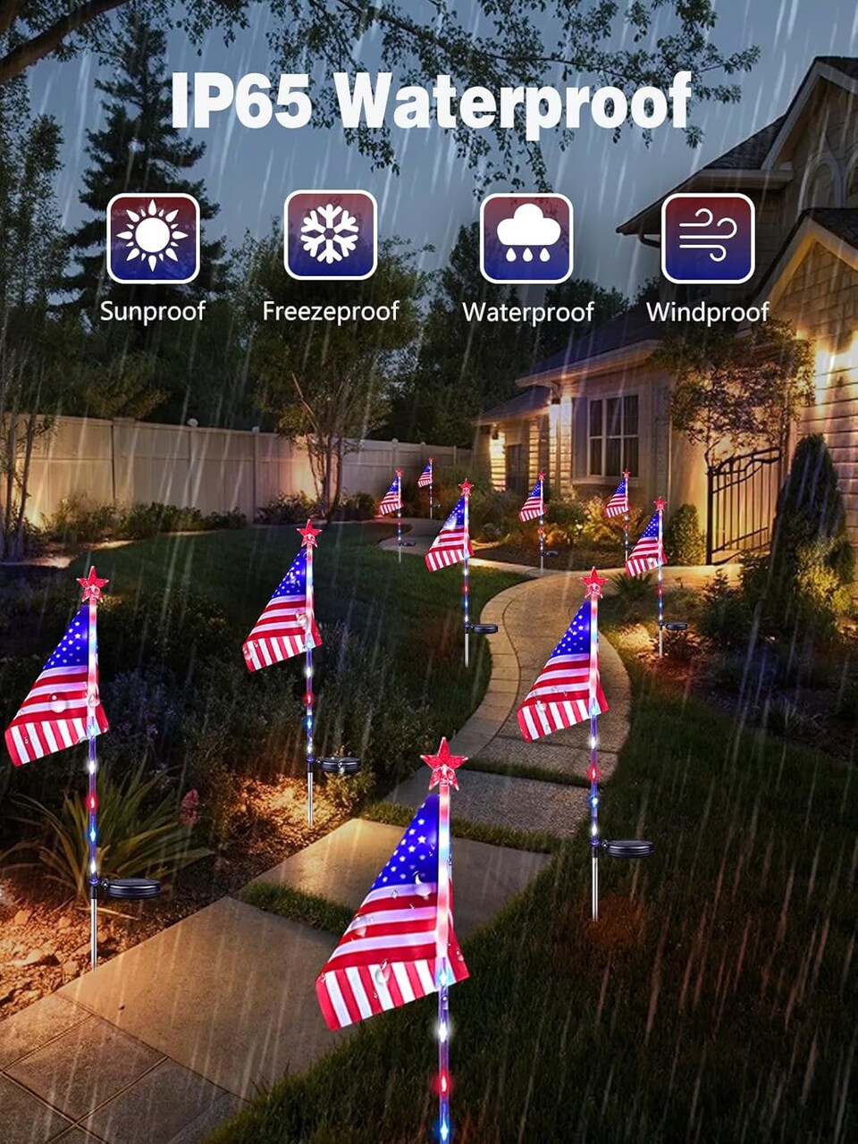 8 Pack Solar American Flag Lights Outdoor, Patriotic Red White and Blue Solar Pathway Lights, Waterproof 4th of July Yard Decorations, Solar Powered Independence Day Garden Stakes for Memorial Day & USA 250th Anniversary